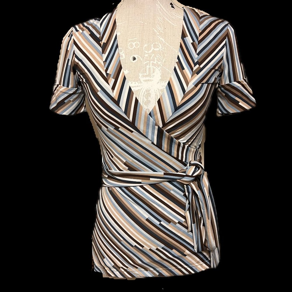 BCBG MaxAzria Stripe Wrap Blouse-XS